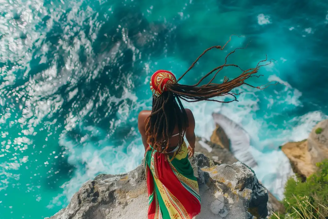 Photorealistic portrait of african rastafarian woman with dreads