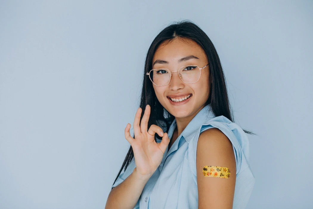 Portrait of asian woman after vaccination